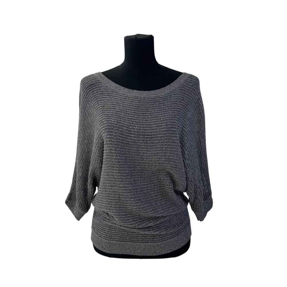 Express Metallic Gray Dolman Knit Boat Neck Relaxed Fit Sweater Top Womens Small
